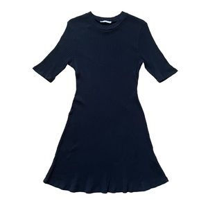 Zara TRF Black Cotton Ribbed Short Sleeve Tee Dress Medium Large